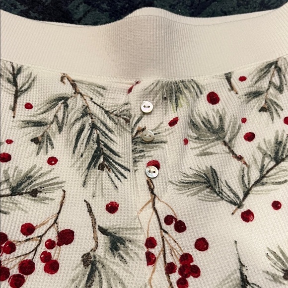 Thermal Festive Cream Pajama Pants with Red Berry Print - Picture 1 of 6